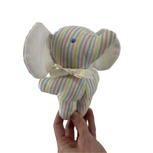 Bantam Vintage Pastel Striped Elephant Plush Rattle Stuffed Animal Toy 5.5"